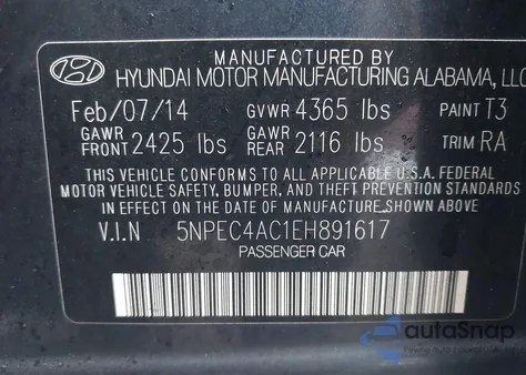 2014 Hyundai Sonata Limited z USA, uszkodzony, nr VIN 5NPEC4AC1EH891617